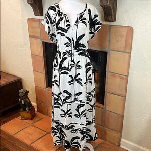 Tahari Black and White Linen Blend Midi Dress, size XL